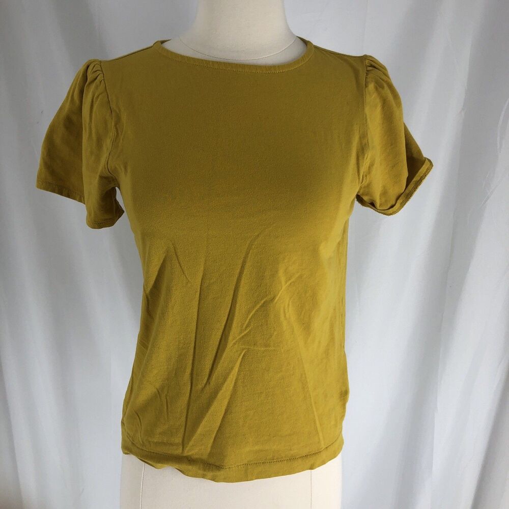 J.Crew Perfect Fit Short Sleeve T-Shirt Mustard Yellow Cotton Knit Size XXS